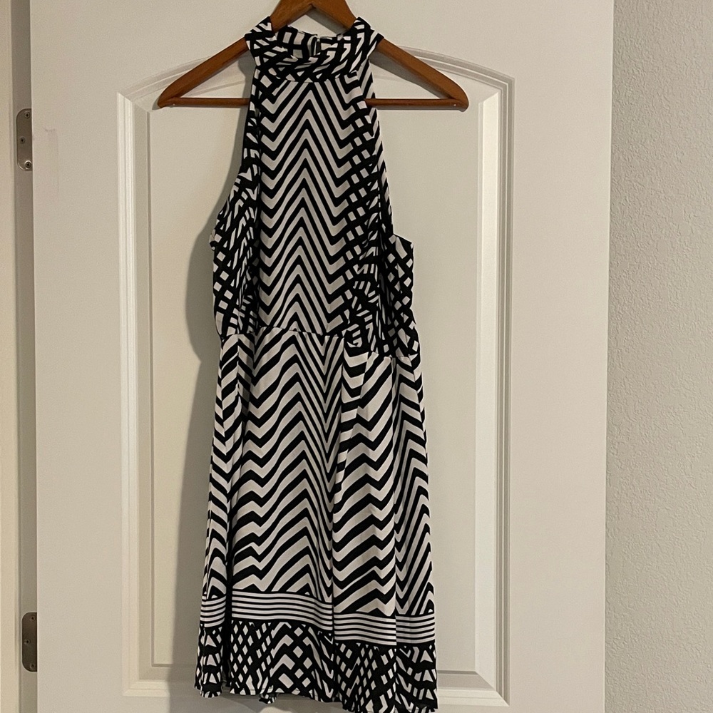 Bisou Bisou Black & White Chevron Halter Mini Dress